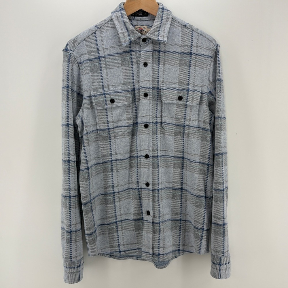 Faherty Legend Sweater Shirt S Gray Blue Plaid Double Knit Button Front